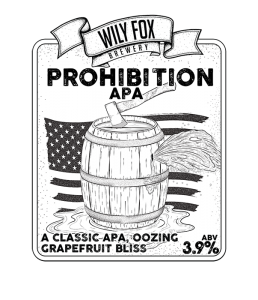 prohibition pump clip beer name from the wily fox brewery