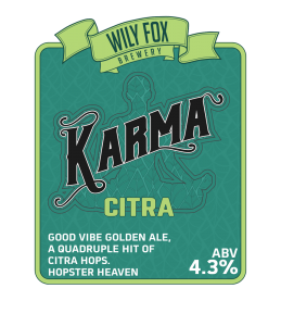 KARMA CITRA PUMP CLIP FOR CASK ALE BY THE WILY FOX