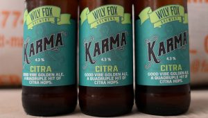 Bottle images of Karma Citra bottle inside a brewery