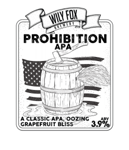 prohibition pump clip beer name from the wily fox brewery