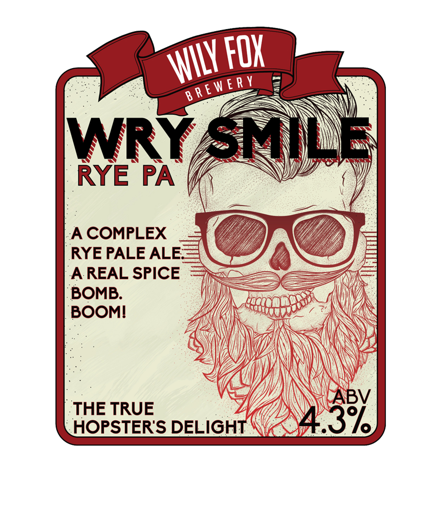 wry smile pump clip beer name from the wily fox brewery